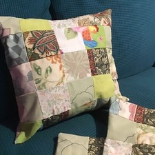 Handmade 16 Inch Button Back Cushion Cover - Patchwork Greens
