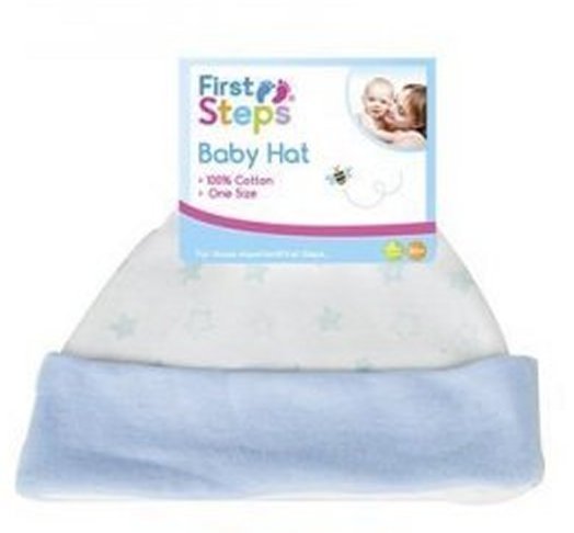First Steps 100% Cotton Star Design Baby Hat (Blue)