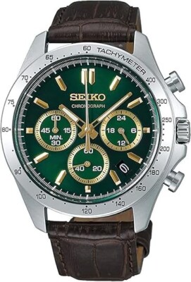 SEIKO Spirit SBTR017 Green Chronograph Quartz Leather band Men Watch New in Box
