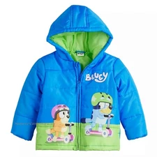 BLUEY Puffer Jacket Disney Coat Hoodie Boys Girls Toddler Bingo Size 2 3 4 2T-4T