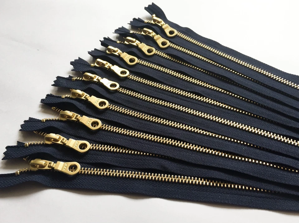 Black Donut Pull Gold Brass Zipper, YKK Zippers- 6, 8, 10, 12, 14 inches - 12pcs - Image 2 of 2