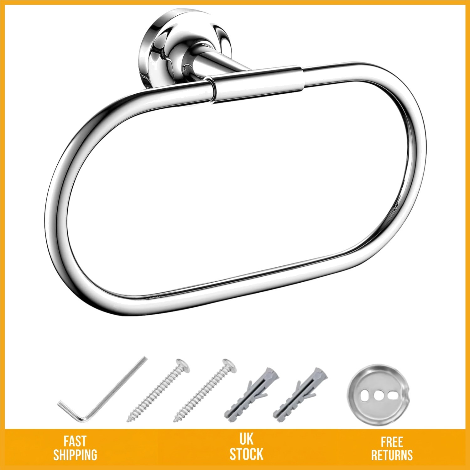 Luxury Modern Oval Wall Mounted Hand Towel Ring Polished Chrome Holder Hanger