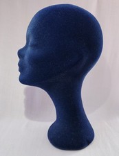 VINTAGE TÊTE MANNEQUIN FEMME POLYSTYRÈNE FEUTRINE BLEU MARINE À POSER OU ENFILER