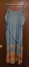 Shein Curve 4xl dress spaghetti strap sleeveless boho turquoise pattern belt blu