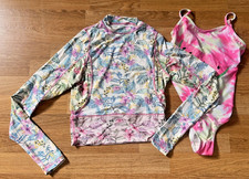 Lot of 2 Girl's Bathing Items - Hurley Floral Rash Guard  BMagical Suit Size 10