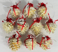 Set of 10 Silver Gold Metal Dipped Pinecone Christmas Ornaments w/ Bows