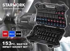 STARWORK TRUE MECHANIC 153-Piece 1/4", 3/8", 1/2" Drive Master Impact Socket Set