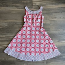 Talbots Midi Dress Pink Print 100% Cotton Lined Sleeveless Back Zip 4