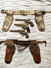 VTG ROY ROGERS TEXAN 2 Leather Belt Holsters & 3 Cap Toy Guns Lot READ ISSUES!!