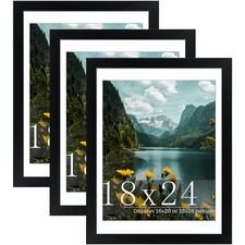 3 Pack Black 18x24 Picture Frames, 16x20 With Mat, Wall Mount Ready