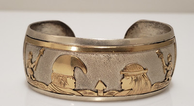 Vintage Island Delights Kona Hawaii Sterling 1/20 Gold Cuff Bracelet