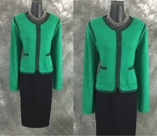 NWT NEW St John knit palm green black jacket skirt suit size 12