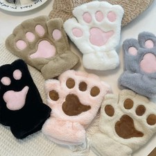 Lovely Plush Cat Claw Paw Gloves Fluffy Bear Mittens Warm Soft Half Finger