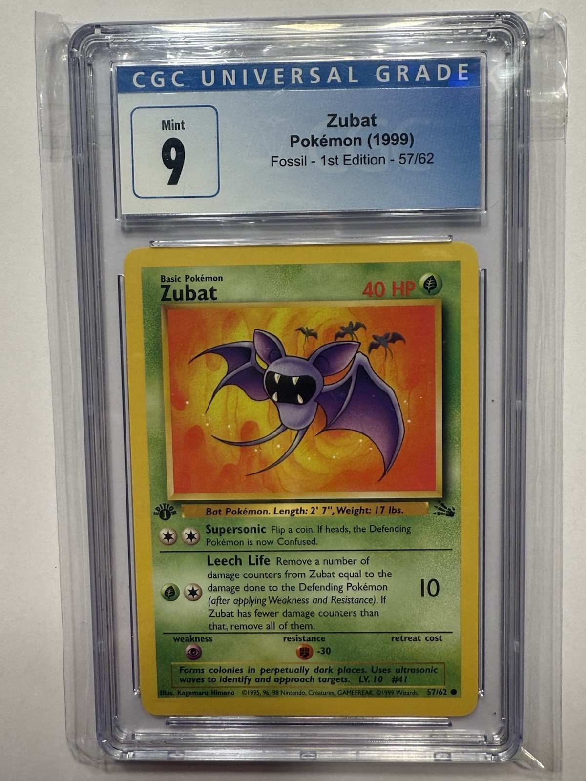 Pokemon TCG Zubat 57/62 Fossil First Edition Card CGC 9