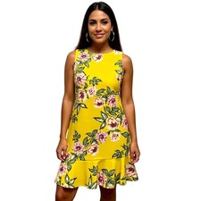 Jessica Howard Yellow Floral Sleeveless Ruffle Hem Shift Dress Size 8