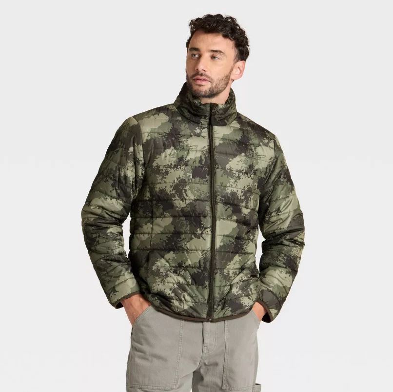 Men's Lightweight Puffer Jacket - Goodfellow & Co Camo Green XL, NWT