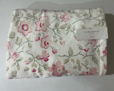 Laura Ashley White/Pink/Green Floral 100% Cotton Bath Towel 28x54 OEKO-TEX