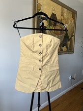 H M Divided Beige Button-Front Bandeau Tube Top Twill Bustier Corset Size XS