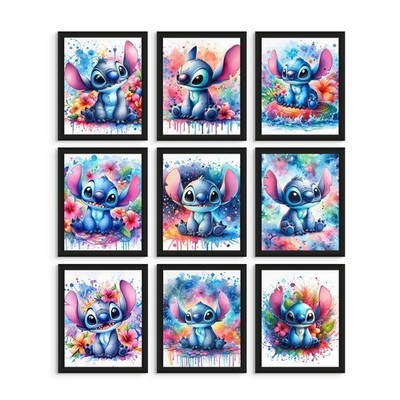 Stitch Posters - Lilo and Stitch Wall Decor, Nursery Watercolor Art Prints, K...