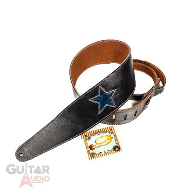 Henry Heller Leather Star Series, 2'' Wide Guitar Strap, Black