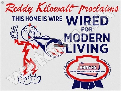 Reddy Kilowatt Kansas Power Light And Company Metal Sign 3 Sizes