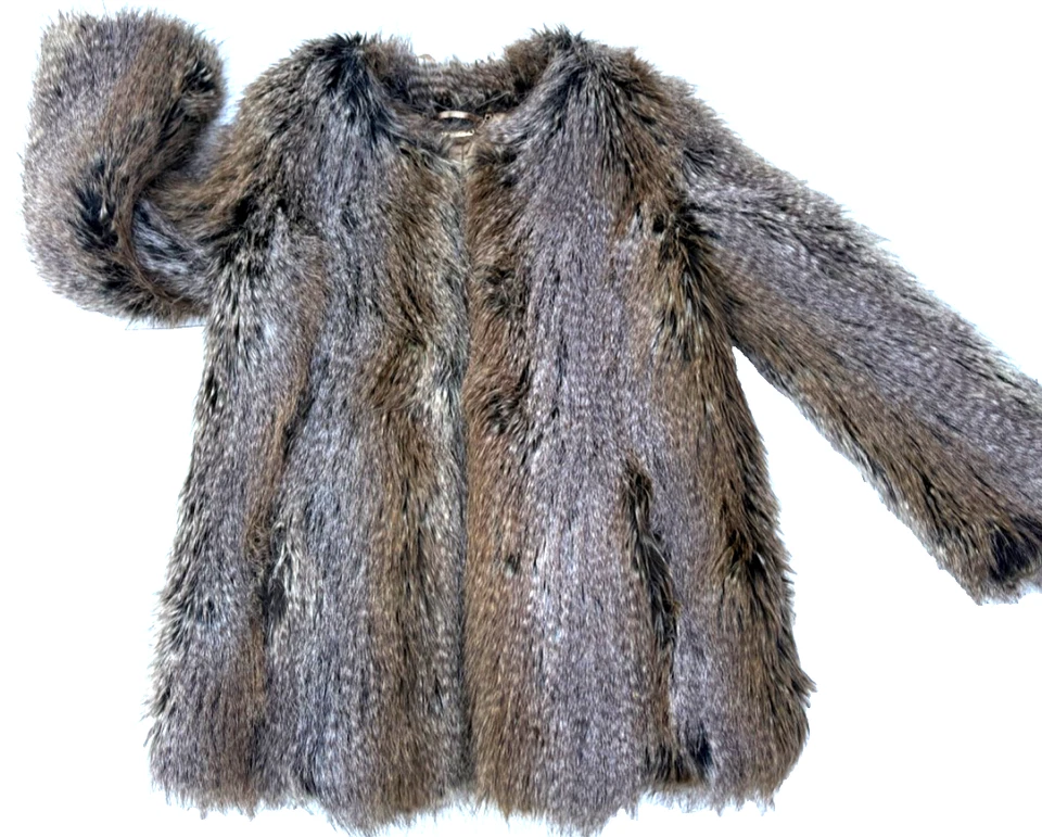 Trina Turk Multi Brown Acrylic Faux Fur Lined Long Sleeve Hook&Loop Coat size M - Image 2 of 4