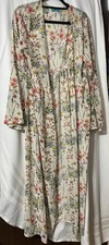 Turquoise Haven Floral Long Kimono Duster Cover Up S113