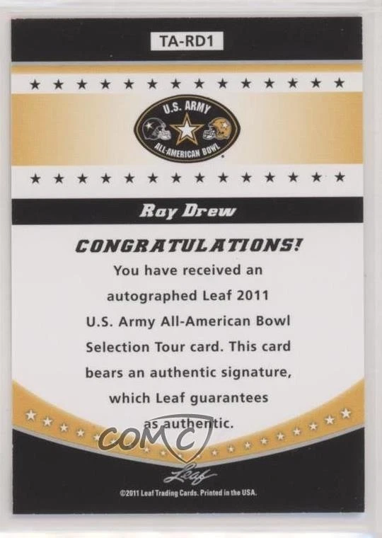 2011 Leaf US Army All-American Bowl Selection Tour Auto Ray Drew #TA-RD1 Auto - Image 2 of 2