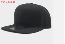 Men Snapback Hat Classic Hip Hop Flat Brim Bill Baseball Cap Solid Plain BLACK 