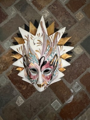 Hand Painted Venetian Style Wall Mask White Gold Pink Glitter Decorative Art 6 