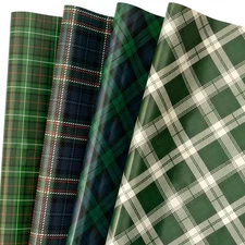 Christmas Green Wrapping , 12 Folded with 4 Different Tartan Plaid Design for...