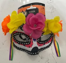 Flowered Dia De Los Muertos - Day of the Dead Sugar Skull 3.5" H Eye Mask NWT
