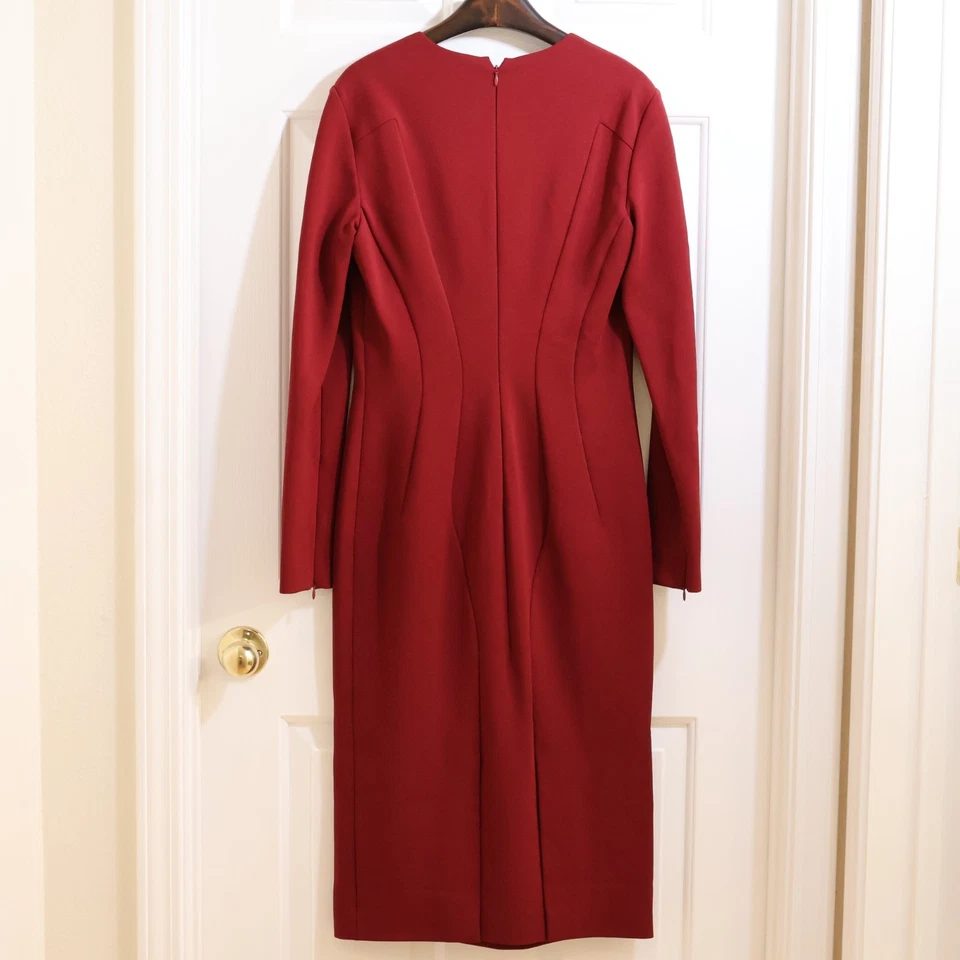 Tom Ford Vestido Borgoña Rojo Midi Cuello en V Viscosa Seda EE. UU. 6/M Foto 2 de 4