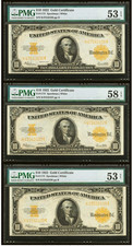 Consecutive Triplet  1922 $10 Gold Certificates FR#1173 PMG Almost Uncirculated