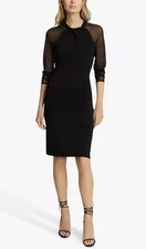Fabulous REISS Tula Black BodyCon Tight Fitted DRESS with Semi Sheer Sleeves, XS