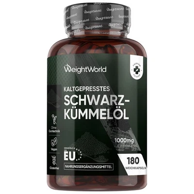 Schwarzkümmelöl 180 Kapseln - Omega 3 - Herzgesundheit & Verdauung - Gelatinfrei - Bild 1 von 4