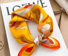 100% Mulberry Silk Scarf Women Flower Neckerchief  20'' Square Small Bandana C3