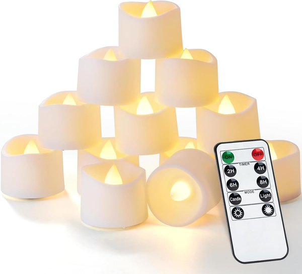 Homemory 12 StüCk Fernbedienung Teelichter Mit Timer, 400+Hours Flammenlose Kerz-image