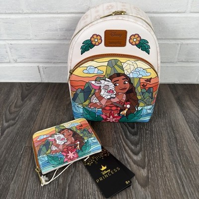 Loungefly Disney Moana & Friends Stained Glass Mini Backpack and Wallet Set NWT