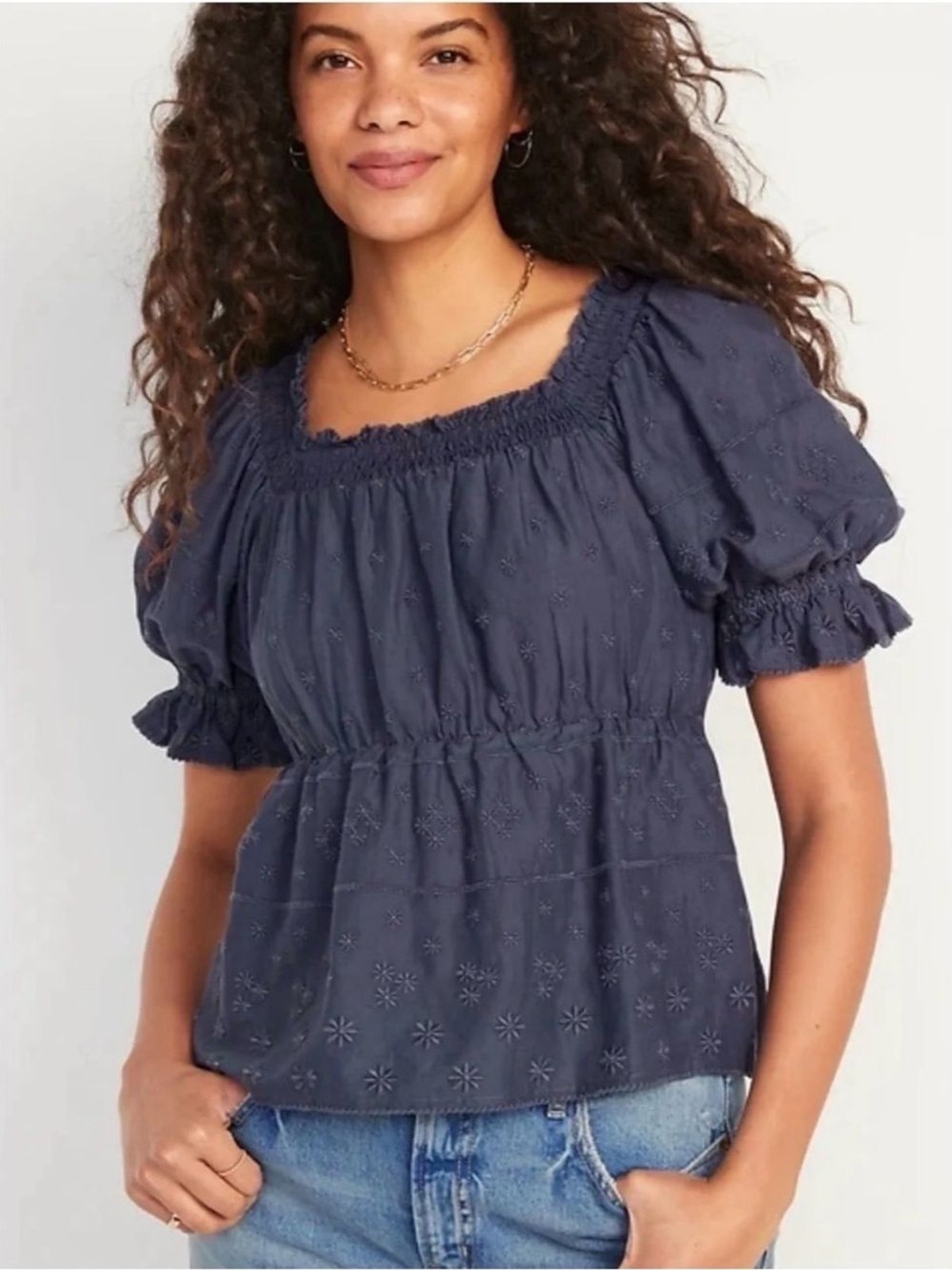 Old Navy Navy Blue Smocked Square-Neck Peasant Blouse Size 2X