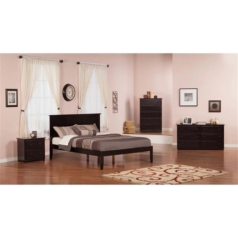 Cama plataforma de madera maciza AFI Madison King con cargador USB en espresso Foto 2 de 4