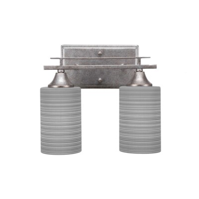 Toltec Uptowne 2-LT Bath Bar, Aged Silver, 4'' Gray Matrix Glass - TZ132-AS-4062
