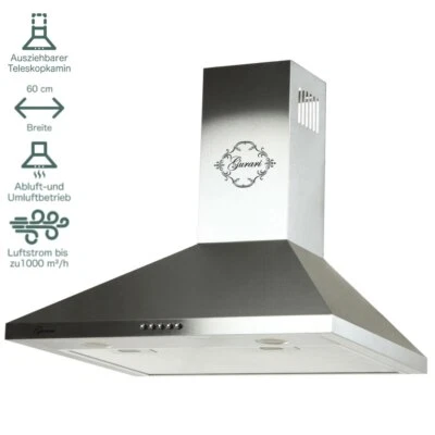 Wandhaube Dunstabzugshaube 60cm 1000m³/h Abluft Umluft Gurari GCH 147 Edelstahl