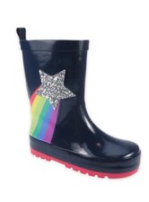 Wonder Nation Kids Girls Blue Star Rainbow Pull On Rain Boots Size 5-6