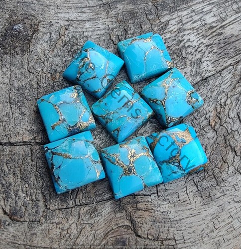 Natural Blue Copper Turquoise Cabochon Square Shape Gemstones For Jewelry Making - Picture 4 of 10