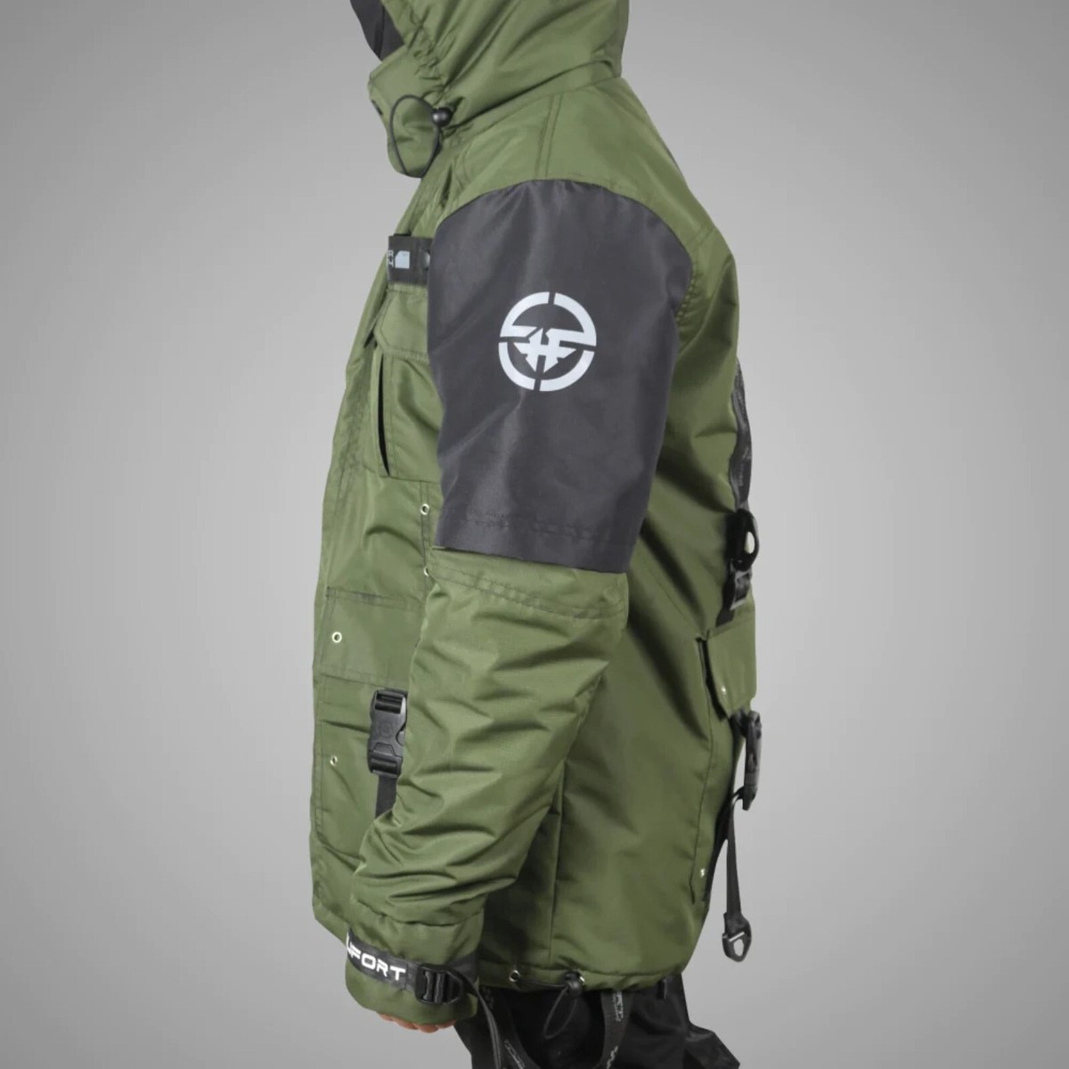 Men's Techwear Green Parka Jacket Coat Hoodie Full Zip KP.01.43_HF
