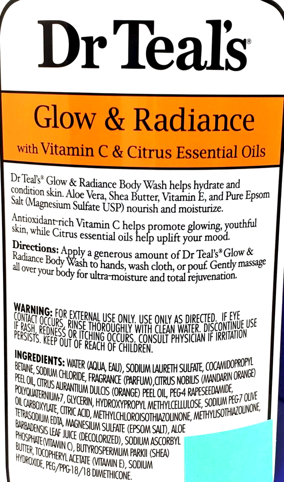 Dr Teal's Glow & Radiance Body Wash with pure epsom salt and Vitamin C