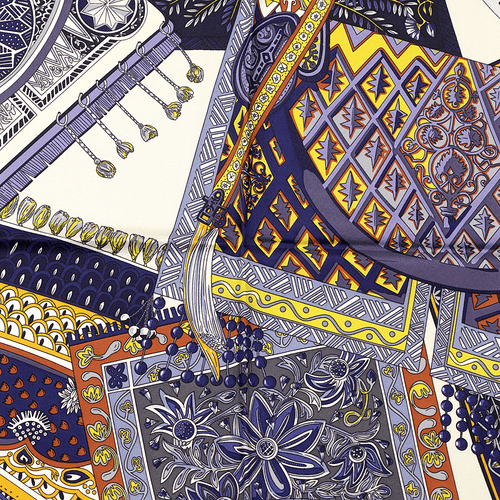 Hermes Scarf TAPIS DE SELLE 90cm Silk Carre Foulard Blue ANNIE FAIVRE - Bild 7 von 7