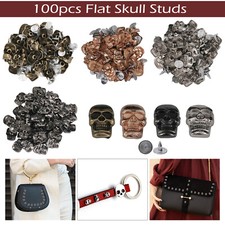 100pcs Plat Tête de Mort Clous Métal avec Broche pour Vêtements Sac Vestes Robes