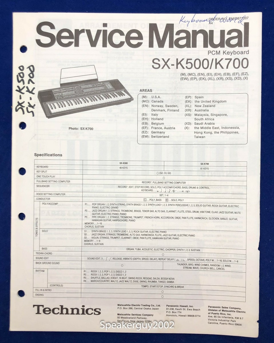 Original Technics PCM Keyboard Service Manual / SX-K500 K700 | eBay